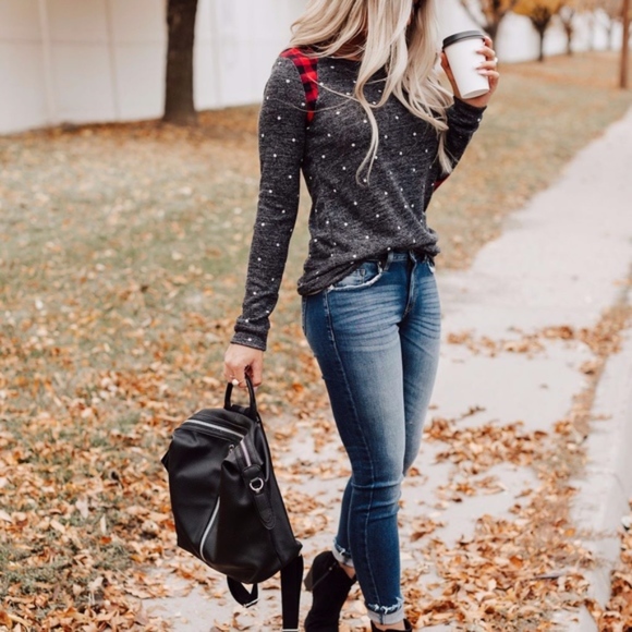 TAYLOR Polka Dot Plaid Detail Top - Picture 2 of 4